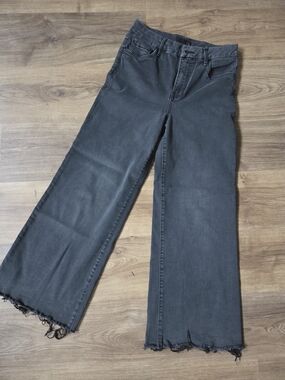 Kut from the Kloth Washed Black Wide-Leg Jeans with Frayed Hem